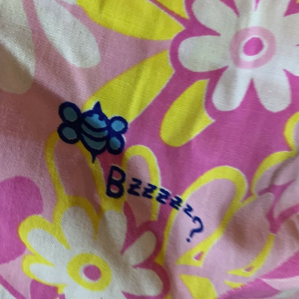 Bees Ladies Snap Front House Coat Yellow Pink Flowers Floral Vintage - Picture 5 of 9